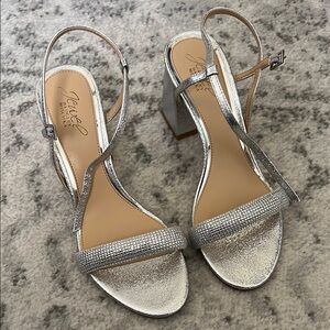 Jewel Badgley Mischka Silver Strappy Women's Heels